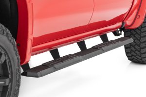 Chevrolet Silverado 3500 HD Running Boards - Rough Country - TR2 Aluminum, Black Powder Coat, 5 in - Black - '19-'26